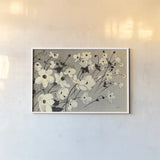 Anemones Japonaises Gray by Shirley Novak. shown as a paper print in a white frame. Available as a archival giclee rolled canvas, fine art paper, or poster print. SKU 80441i.