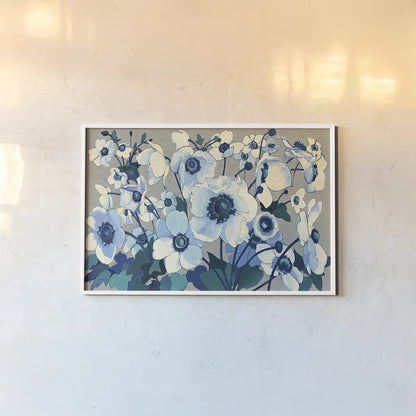 Anemones Japonaises I by Shirley Novak. shown as a paper print in a white frame. Available as a archival giclee rolled canvas, fine art paper, or poster print. SKU 23011i.