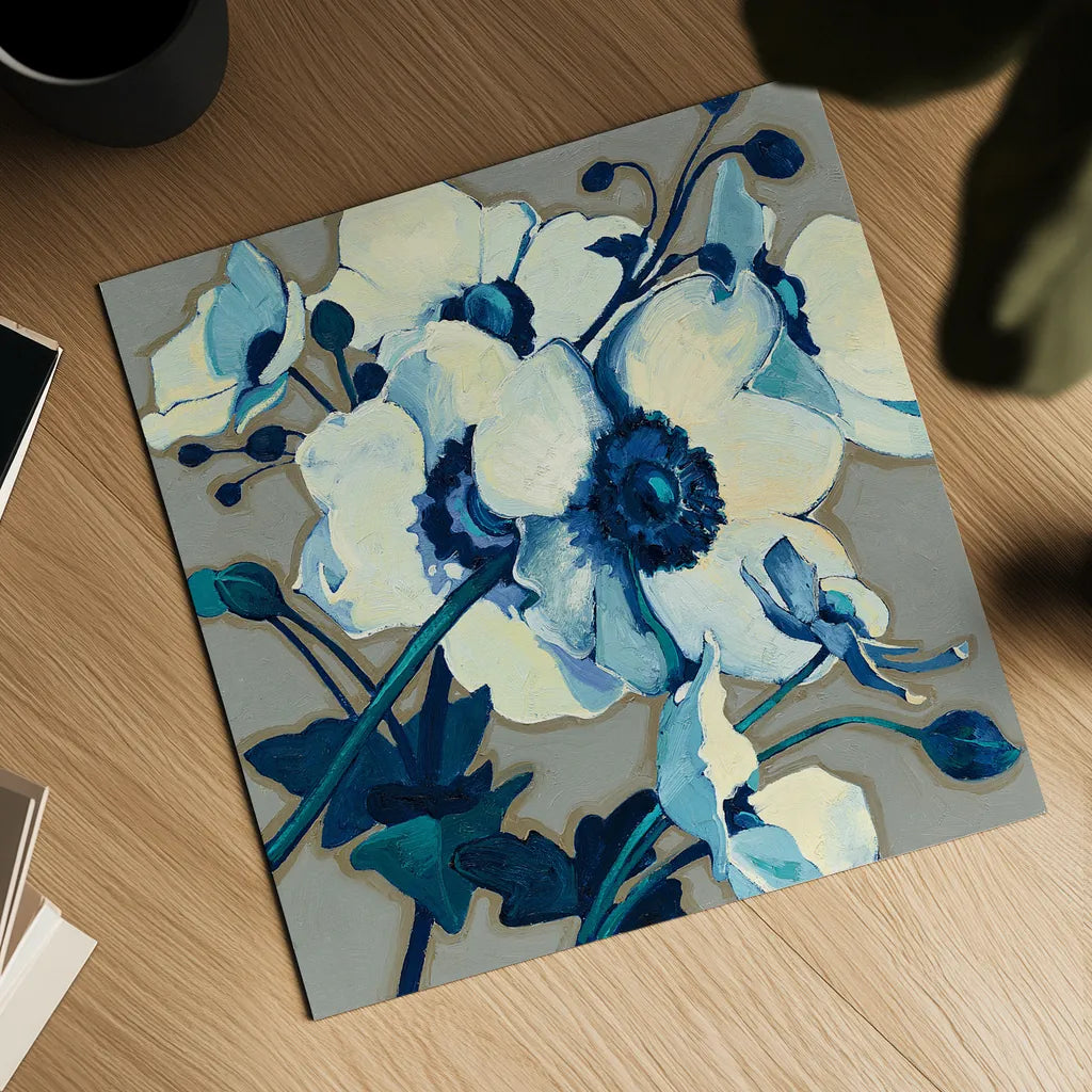 Anemones Japonaises II by Shirley Novak. Shown as a detailed flat fine art print, highlighting archival giclee quality. Available as an archival giclee rolled canvas, fine art paper, or poster print. SKU 23012a.