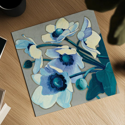 Anemones Japonaises III by Shirley Novak. Shown as a detailed flat fine art print, highlighting archival giclee quality. Available as an archival giclee rolled canvas, fine art paper, or poster print. SKU 23013a.