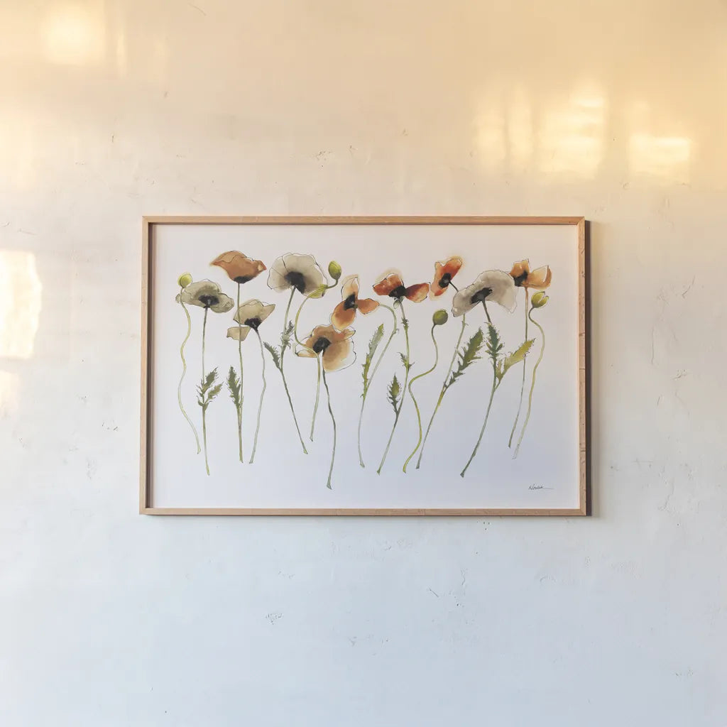 Autumn Orientals by Shirley Novak. shown as a paper print in a natural frame. Available as a archival giclee rolled canvas, fine art paper, or poster print. SKU 87864i.