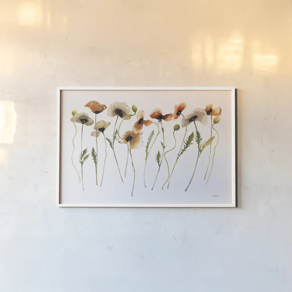 Autumn Orientals by Shirley Novak. shown as a paper print in a white frame. Available as a archival giclee rolled canvas, fine art paper, or poster print. SKU 87864i.