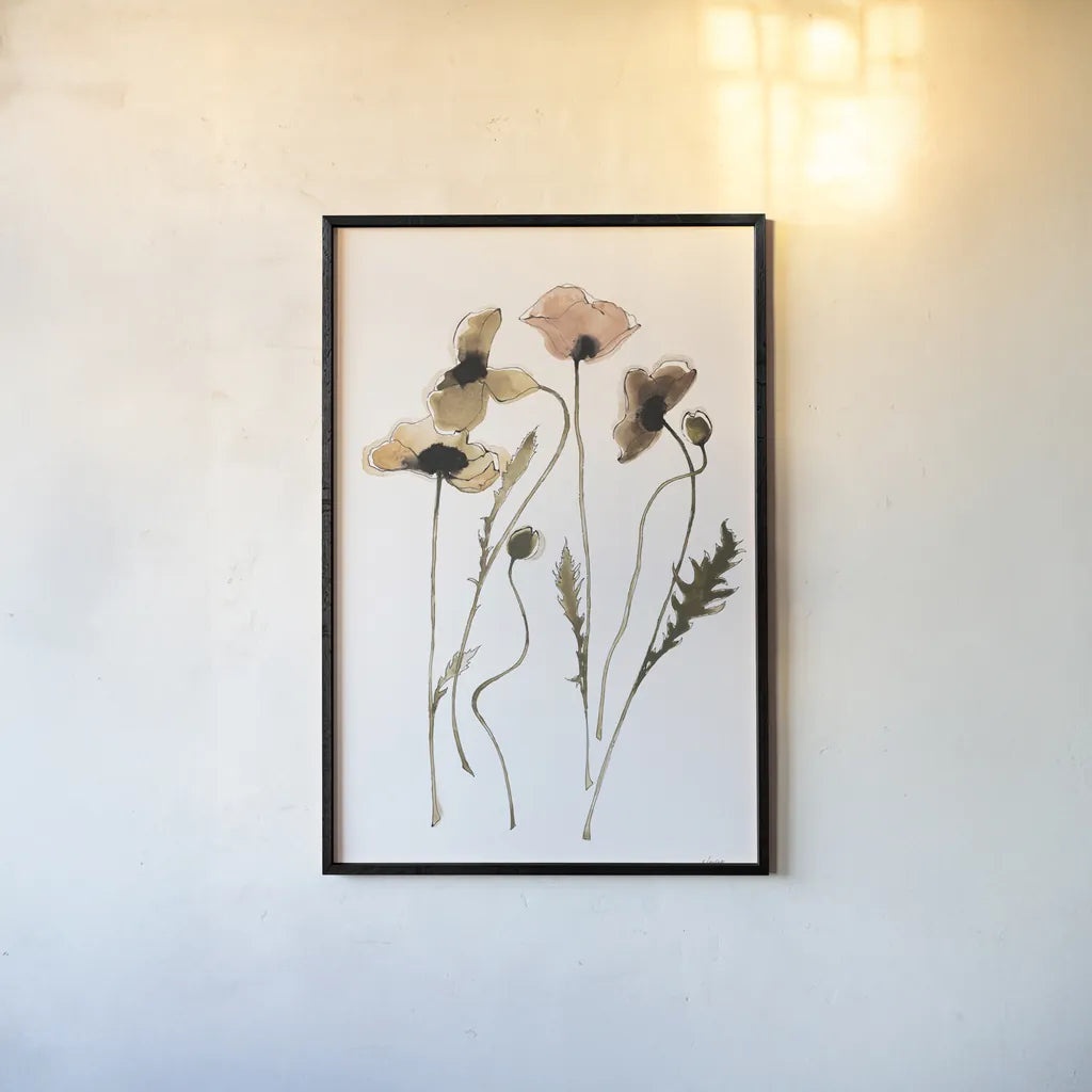 Autumn Orientals Vignette I by Shirley Novak. shown as a paper print in a black flame. Available as a archival giclee rolled canvas, fine art paper, or poster print. SKU 87865h.