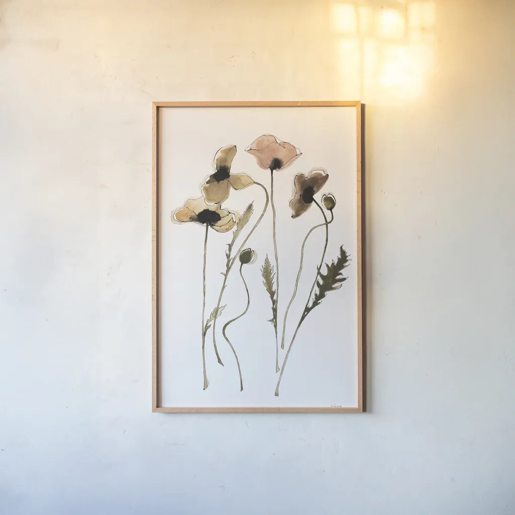 Autumn Orientals Vignette I by Shirley Novak. shown as a paper print in a natural frame. Available as a archival giclee rolled canvas, fine art paper, or poster print. SKU 87865h.