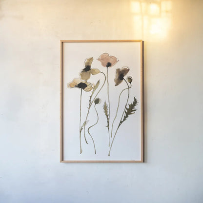 Autumn Orientals Vignette I by Shirley Novak. shown as a paper print in a natural frame. Available as a archival giclee rolled canvas, fine art paper, or poster print. SKU 87865h.