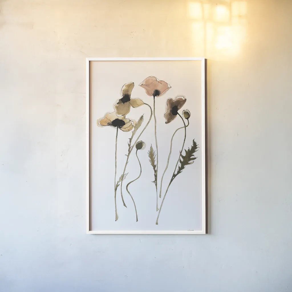 Autumn Orientals Vignette I by Shirley Novak. shown as a paper print in a white frame. Available as a archival giclee rolled canvas, fine art paper, or poster print. SKU 87865h.