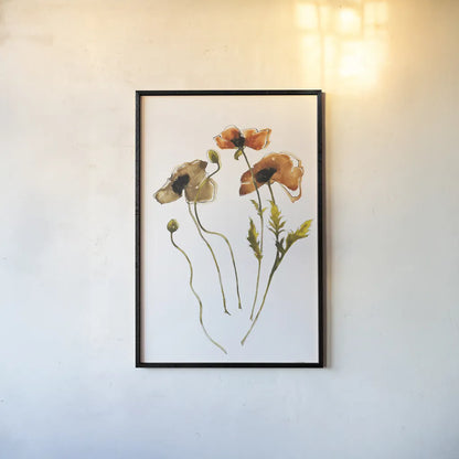 Autumn Orientals Vignette II by Shirley Novak. shown as a paper print in a black flame. Available as a archival giclee rolled canvas, fine art paper, or poster print. SKU 87866h.