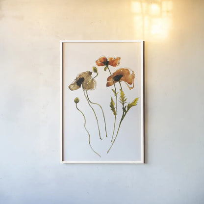 Autumn Orientals Vignette II by Shirley Novak. shown as a paper print in a white frame. Available as a archival giclee rolled canvas, fine art paper, or poster print. SKU 87866h.