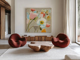 Backlit Confetti by Shirley Novak. Shown as extra-large giant wall art in a modern living room. Available as an archival giclee rolled canvas, fine art paper, or poster print. SKU 23009a.