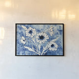 Batik Flowers Crop by Shirley Novak. shown as a paper print in a black flame. Available as a archival giclee rolled canvas, fine art paper, or poster print. SKU 29178i.