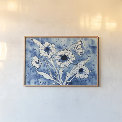 Batik Flowers Crop by Shirley Novak. shown as a paper print in a natural frame. Available as a archival giclee rolled canvas, fine art paper, or poster print. SKU 29178i.