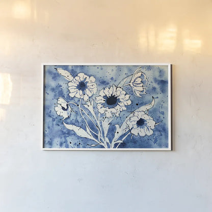 Batik Flowers Crop by Shirley Novak. shown as a paper print in a white frame. Available as a archival giclee rolled canvas, fine art paper, or poster print. SKU 29178i.