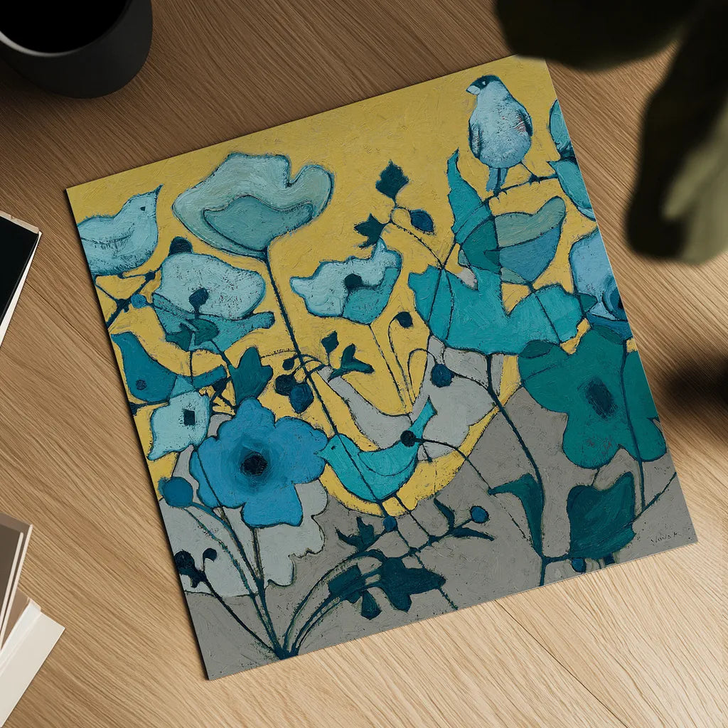 Birdy Birdy by Shirley Novak. Shown as a detailed flat fine art print, highlighting archival giclee quality. Available as an archival giclee rolled canvas, fine art paper, or poster print. SKU 21595a.