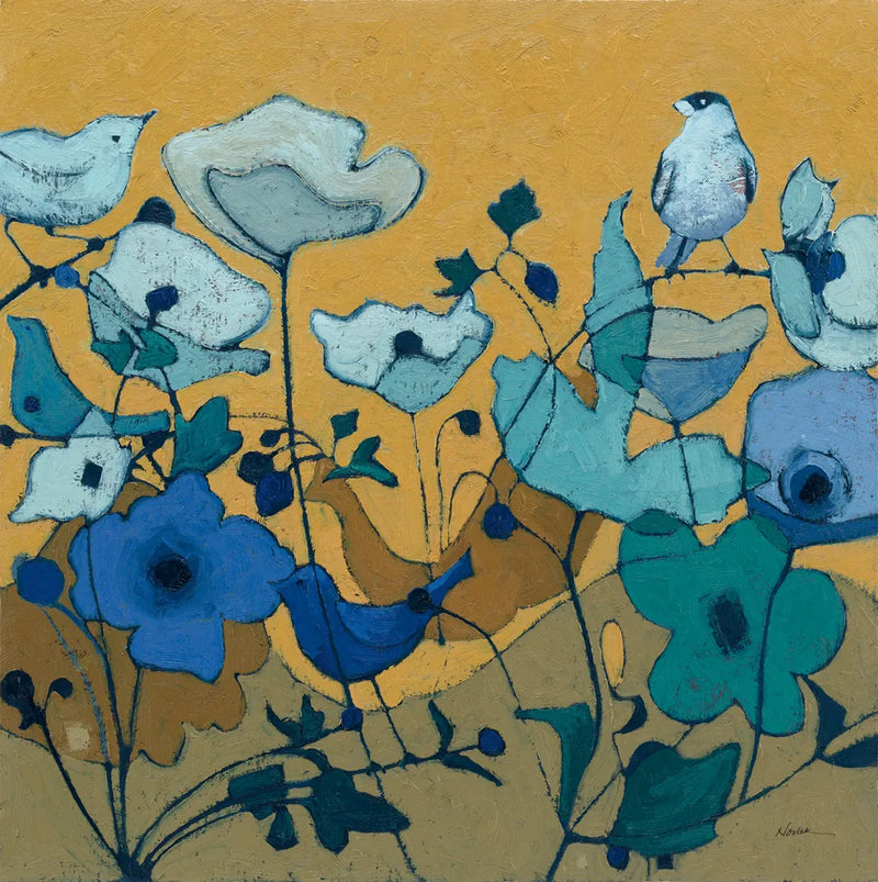 Birdy Birdy Royal Blue by Shirley Novak. SKU 31636a. Archival Giclee Fine art print for wall decor.