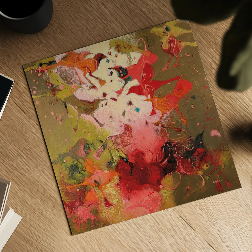 Birdy Boots by Shirley Novak. Shown as a detailed flat fine art print, highlighting archival giclee quality. Available as an archival giclee rolled canvas, fine art paper, or poster print. SKU 87862a.