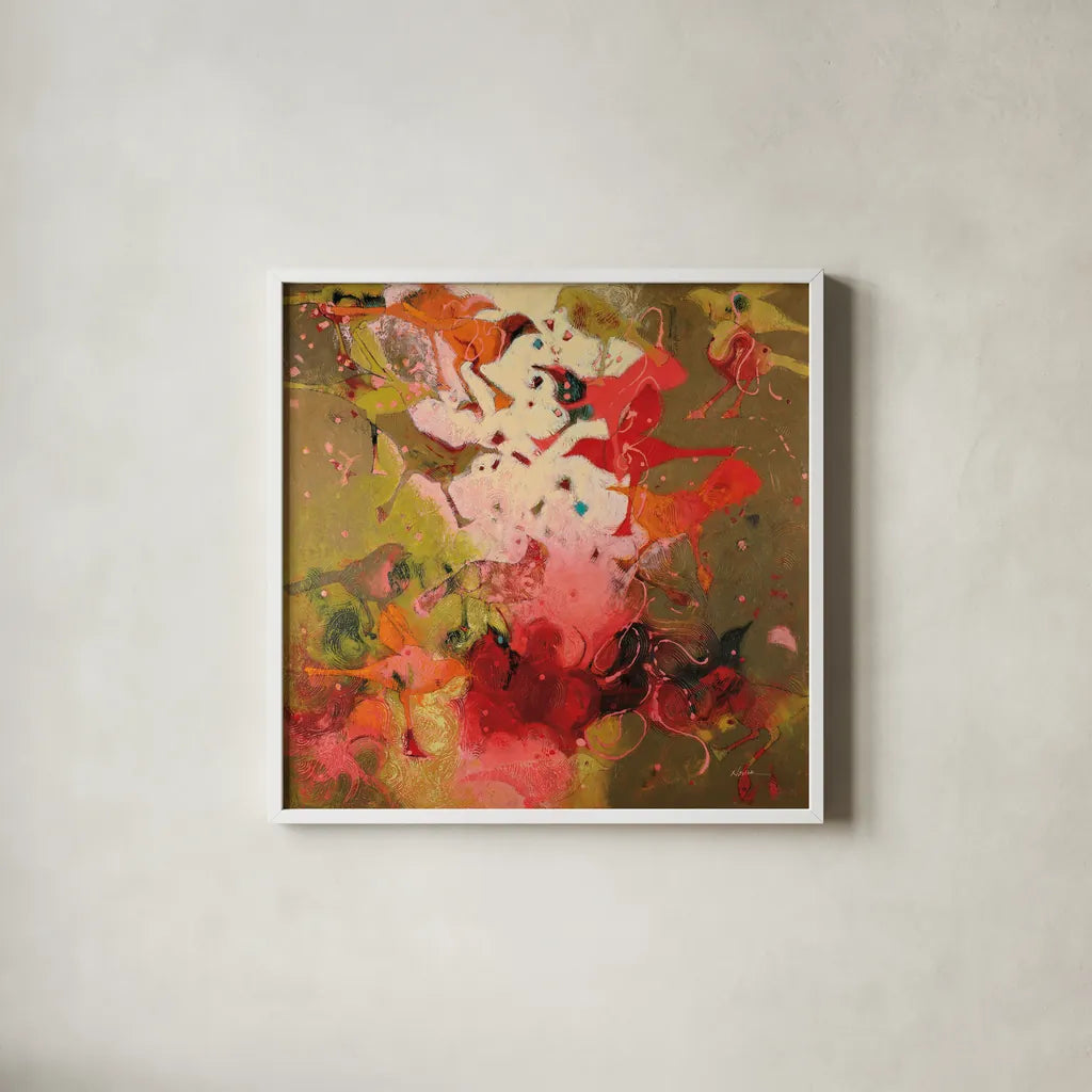 Birdy Boots by Shirley Novak. Shown in a crisp white glass frame for a clean and minimalist style. Available as an archival giclee rolled canvas, fine art paper, or poster print. SKU 87862a.