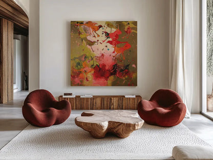 Birdy Boots by Shirley Novak. Shown as extra-large giant wall art in a modern living room. Available as an archival giclee rolled canvas, fine art paper, or poster print. SKU 87862a.