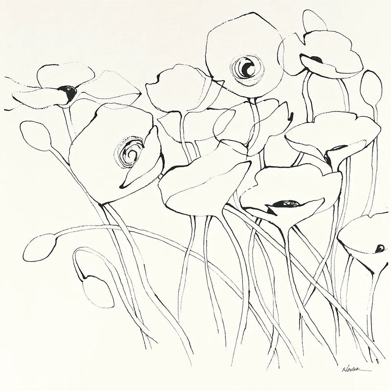 Black Line Poppies I by Shirley Novak. SKU 23667a. Archival Giclee Fine art print for wall decor.