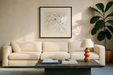 Black Line Poppies II by Shirley Novak. Displayed in a glass frame with matte in a clean modern living room. Available as an archival giclee rolled canvas, fine art paper, or poster print. SKU 23668a.