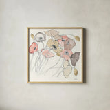 Black Line Poppies II Watercolor Neutral by Shirley Novak. Shown in a natural wood glass frame for a timeless modern aesthetic. Available as an archival giclee rolled canvas, fine art paper, or poster print. SKU 26768a.