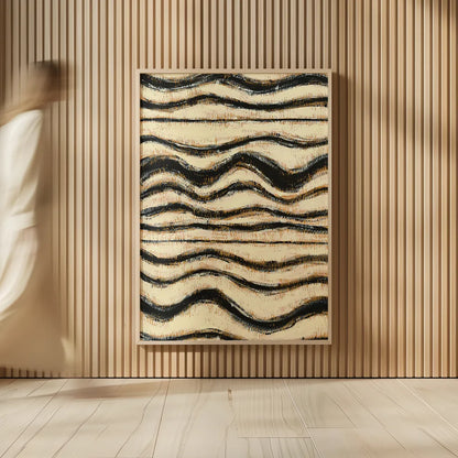 Black and Gold Geometric I by Shirley Novak. shown as over sized large wall art. Available as an archival giclee rolled canvas, fine art paper, or poster print. SKU 25027h.