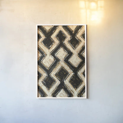 Black and Gold Geometric III by Shirley Novak. shown as a paper print in a white frame. Available as a archival giclee rolled canvas, fine art paper, or poster print. SKU 25029h.