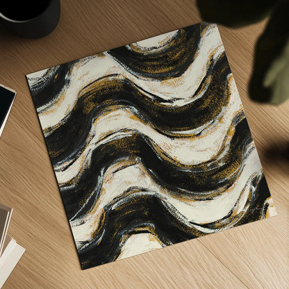 Black and Gold Geometric V Crop by Shirley Novak. Shown as a detailed flat fine art print, highlighting archival giclee quality. Available as an archival giclee rolled canvas, fine art paper, or poster print. SKU 25031a.