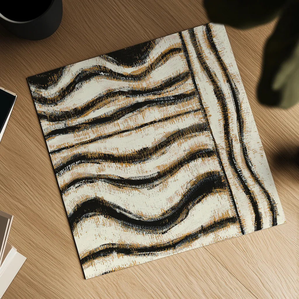 Black and Gold Geometric VI by Shirley Novak. Shown as a detailed flat fine art print, highlighting archival giclee quality. Available as an archival giclee rolled canvas, fine art paper, or poster print. SKU 25032a.