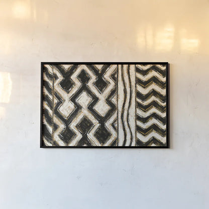 Black and Gold Geometric VII Crop by Shirley Novak. shown as a paper print in a black flame. Available as a archival giclee rolled canvas, fine art paper, or poster print. SKU 25033i.