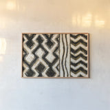 Black and Gold Geometric VIII by Shirley Novak. shown as a paper print in a natural frame. Available as a archival giclee rolled canvas, fine art paper, or poster print. SKU 25034i.