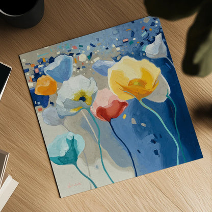 Bleusy by Shirley Novak. Shown as a detailed flat fine art print, highlighting archival giclee quality. Available as an archival giclee rolled canvas, fine art paper, or poster print. SKU 23177a.