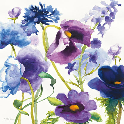 Blue and Purple Mixed Garden I by Shirley Novak. SKU 14584a. Archival Giclee Fine art print for wall decor.