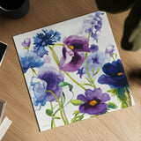 Blue and Purple Mixed Garden I by Shirley Novak. Shown as a detailed flat fine art print, highlighting archival giclee quality. Available as an archival giclee rolled canvas, fine art paper, or poster print. SKU 14584a.