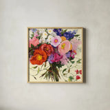 Bouquet de Printemps by Shirley Novak. Shown in a natural wood glass frame for a timeless modern aesthetic. Available as an archival giclee rolled canvas, fine art paper, or poster print. SKU 31259a.