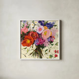 Bouquet de Printemps by Shirley Novak. Shown in a crisp white glass frame for a clean and minimalist style. Available as an archival giclee rolled canvas, fine art paper, or poster print. SKU 31259a.