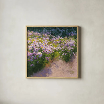 Buckhorn Aster Show by Shirley Novak. Shown in a natural wood glass frame for a timeless modern aesthetic. Available as an archival giclee rolled canvas, fine art paper, or poster print. SKU 27548a.