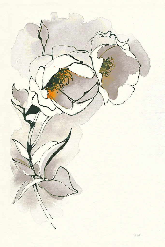 Carols Roses II Taupe by Shirley Novak. SKU 28707h. Archival Giclee Fine art print for wall decor.