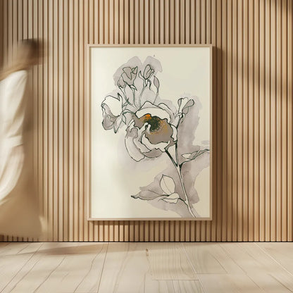 Carols Roses IV Tan by Shirley Novak. shown as over sized large wall art. Available as an archival giclee rolled canvas, fine art paper, or poster print. SKU 28709h.