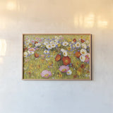 Champ de Fleur III by Shirley Novak. shown as a paper print in a natural frame. Available as a archival giclee rolled canvas, fine art paper, or poster print. SKU 22129i.