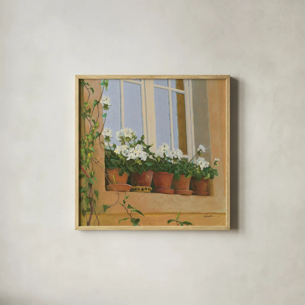 Chateau Creancey Window Light Sq by Shirley Novak. Shown in a natural wood glass frame for a timeless modern aesthetic. Available as an archival giclee rolled canvas, fine art paper, or poster print. SKU 65543a.