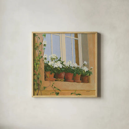 Chateau Creancey Window Light Sq by Shirley Novak. Shown in a natural wood glass frame for a timeless modern aesthetic. Available as an archival giclee rolled canvas, fine art paper, or poster print. SKU 65543a.