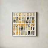 City Windows I Autumn by Shirley Novak. Shown in a crisp white glass frame for a clean and minimalist style. Available as an archival giclee rolled canvas, fine art paper, or poster print. SKU 78331a.