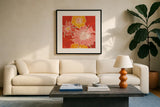 Cloisonne Beauty I Crop by Shirley Novak. Displayed in a glass frame with matte in a clean modern living room. Available as an archival giclee rolled canvas, fine art paper, or poster print. SKU 21468a.