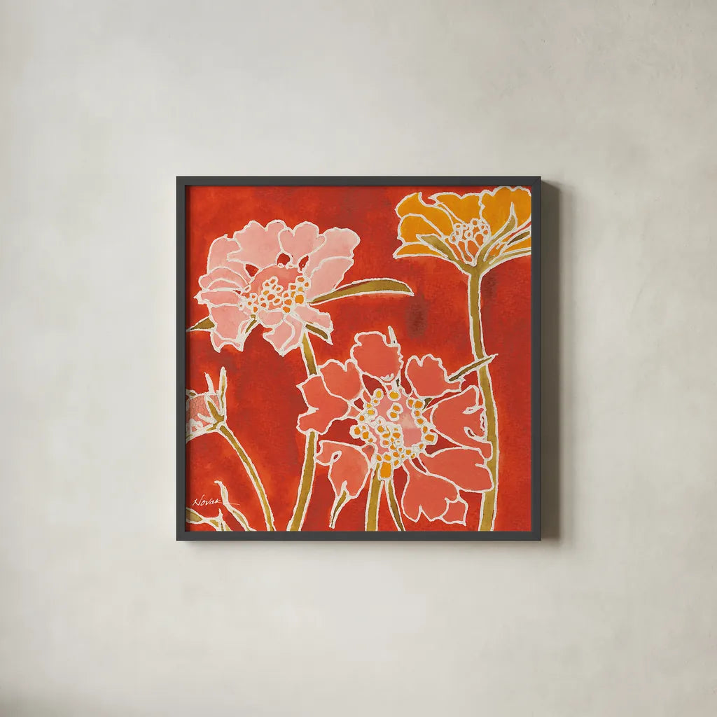 Cloisonne Beauty II Crop by Shirley Novak. Shown in a sleek black glass frame for a contemporary gallery look. Available as an archival giclee rolled canvas, fine art paper, or poster print. SKU 21469a.