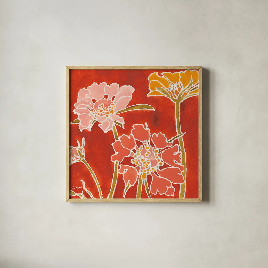 Cloisonne Beauty II Crop by Shirley Novak. Shown in a natural wood glass frame for a timeless modern aesthetic. Available as an archival giclee rolled canvas, fine art paper, or poster print. SKU 21469a.