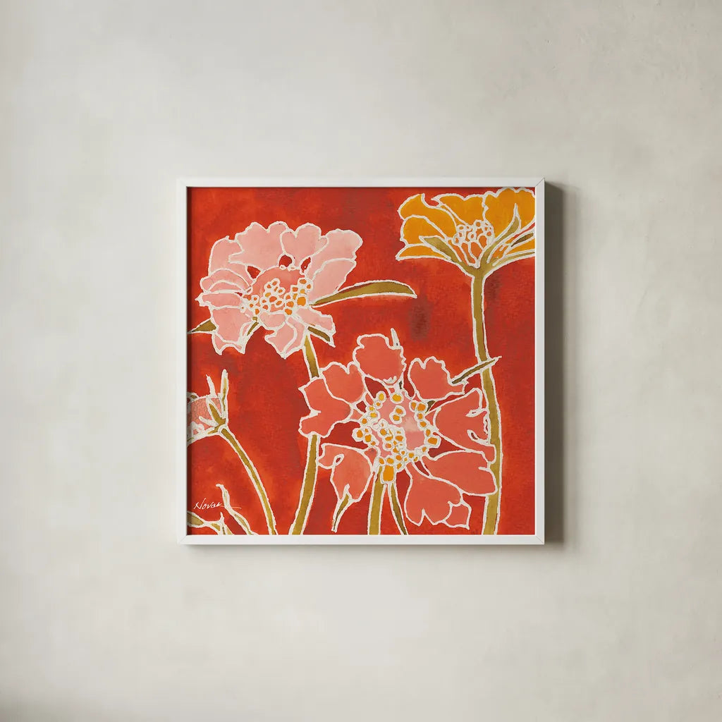 Cloisonne Beauty II Crop by Shirley Novak. Shown in a crisp white glass frame for a clean and minimalist style. Available as an archival giclee rolled canvas, fine art paper, or poster print. SKU 21469a.