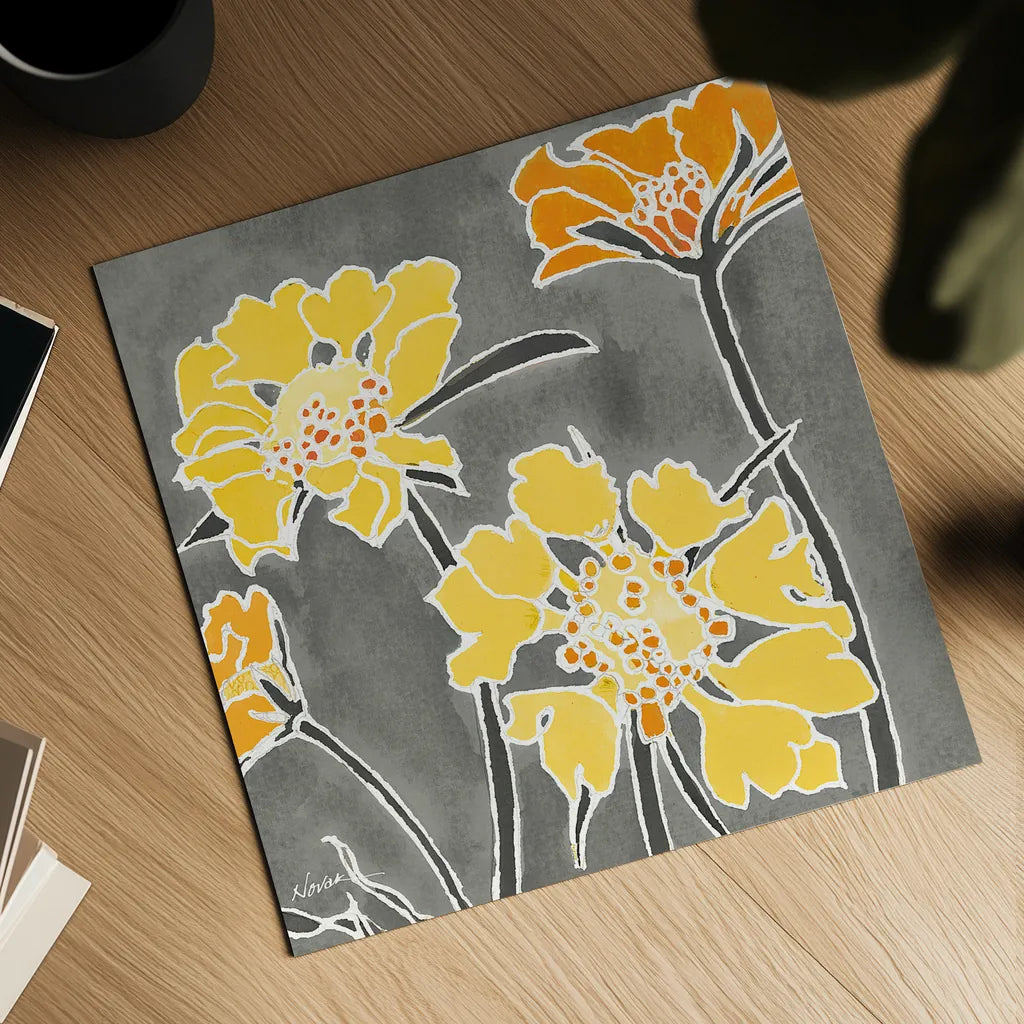 Cloisonne Beauty II Gray Crop by Shirley Novak. Shown as a detailed flat fine art print, highlighting archival giclee quality. Available as an archival giclee rolled canvas, fine art paper, or poster print. SKU 21473a.