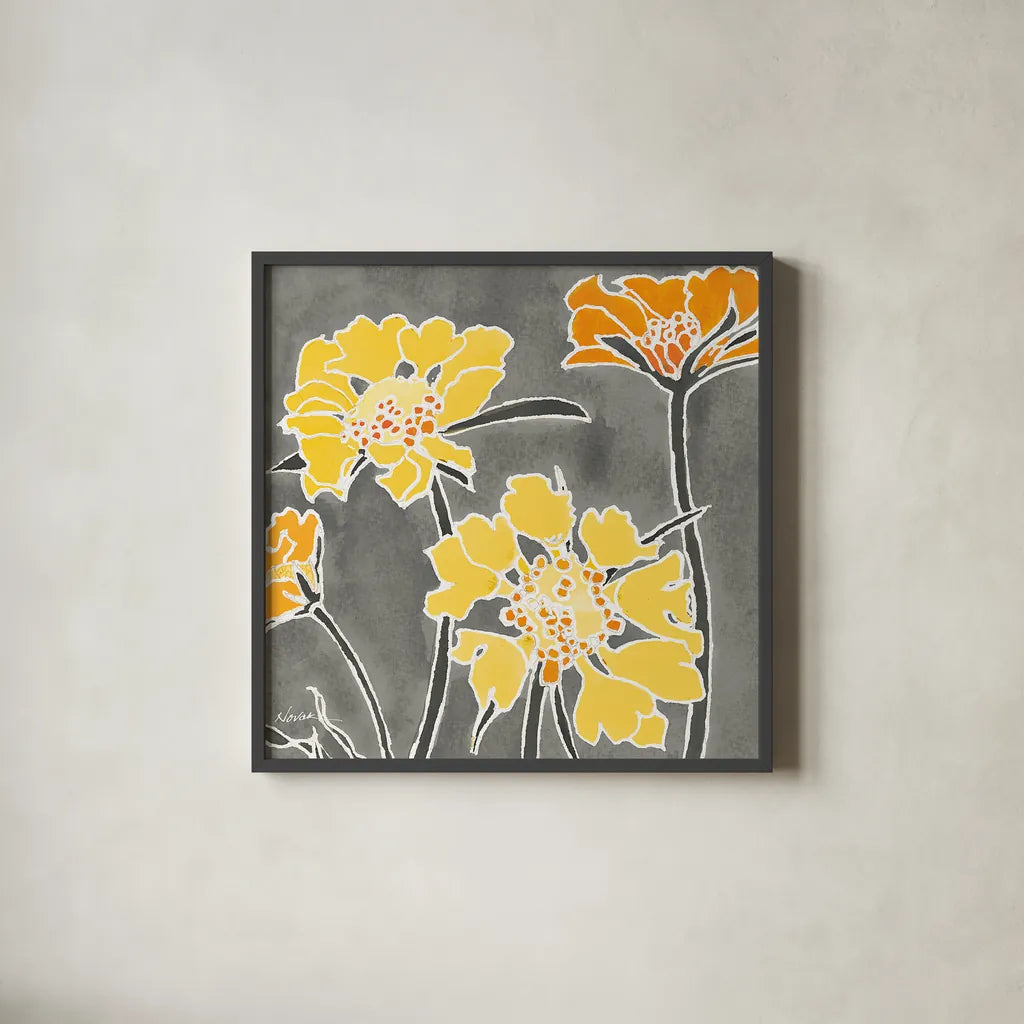 Cloisonne Beauty II Gray Crop by Shirley Novak. Shown in a sleek black glass frame for a contemporary gallery look. Available as an archival giclee rolled canvas, fine art paper, or poster print. SKU 21473a.
