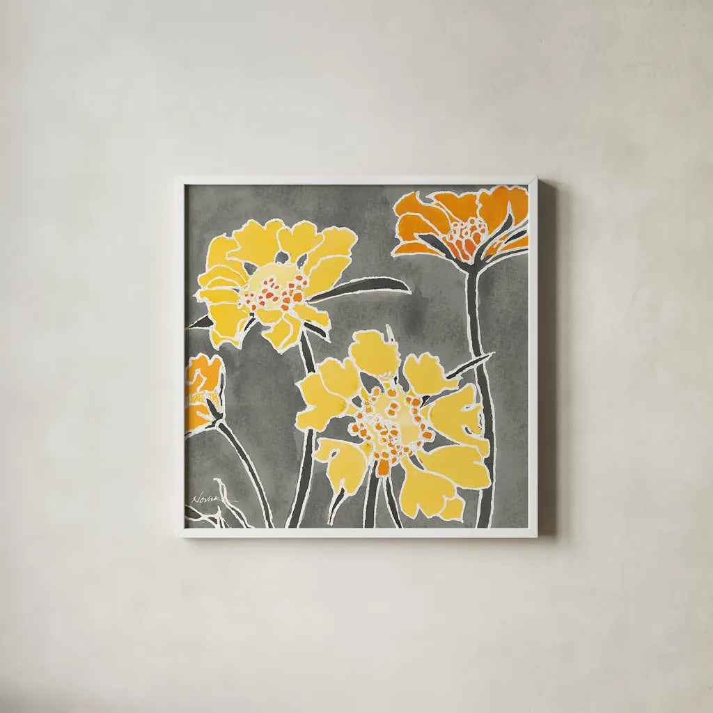 Cloisonne Beauty II Gray Crop by Shirley Novak. Shown in a crisp white glass frame for a clean and minimalist style. Available as an archival giclee rolled canvas, fine art paper, or poster print. SKU 21473a.