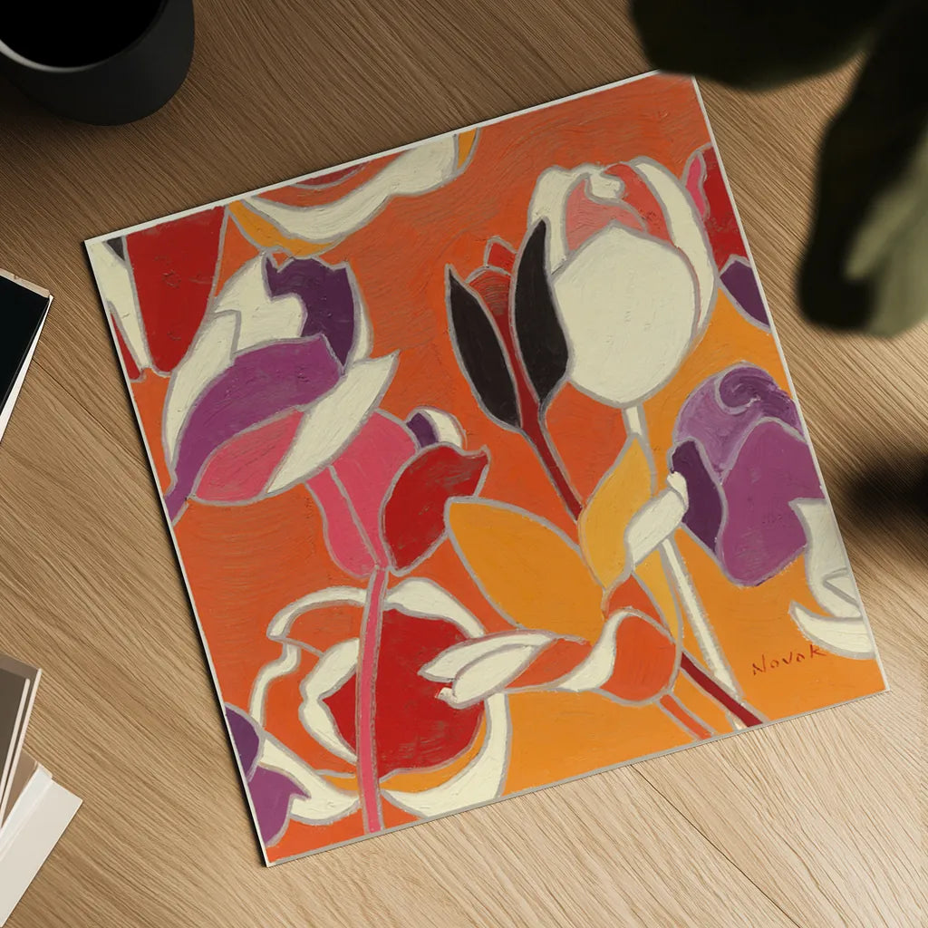 Cloisonne Tulipe II by Shirley Novak. Shown as a detailed flat fine art print, highlighting archival giclee quality. Available as an archival giclee rolled canvas, fine art paper, or poster print. SKU 5206a.